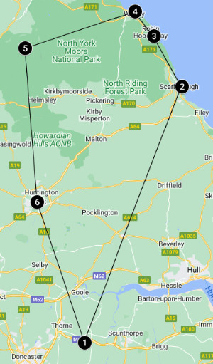 Map of the Scarborough, Whitby & North York Moors Route