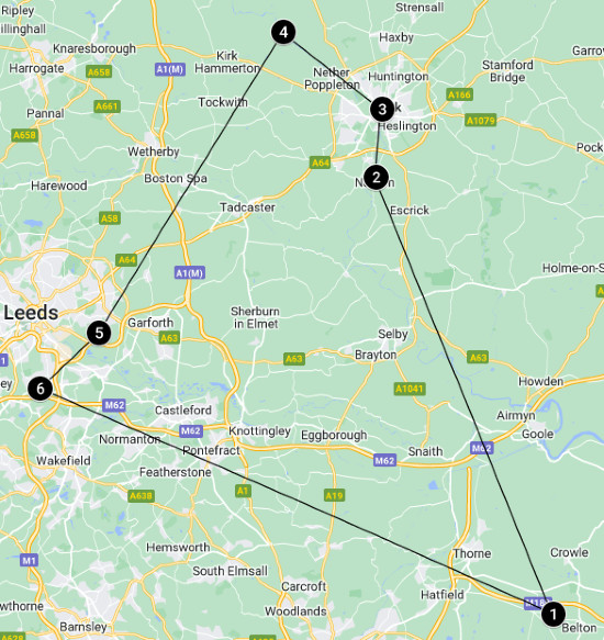 Map of the York & Leeds City Sights Route